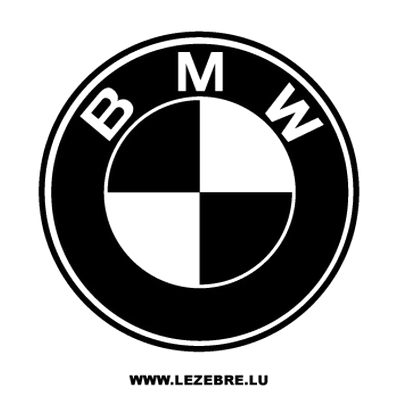 Schwarz-weißes BMW Logo mit den Buchstaben B M W in einem Kreis um einen geteilten Zentralkreis, darunter www.uc28.ru, das unsere Kunden als Kern unserer Marke hervorhebt.