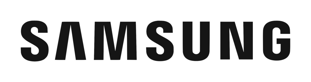 Das Bild zeigt das Wort SAMSUNG in fetten, schwarzen Großbuchstaben vor einem transparenten oder schwarzen Hintergrund und eignet sich perfekt für die Hervorhebung eines "fa"- oder "kunden"-Abschnitts auf Ihrer Website.